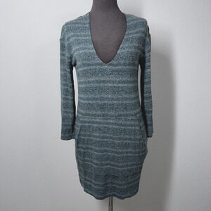 Reformation Dress Women XS Green Micro Mini 3/4 Sleeve Knit Tencel V Neck